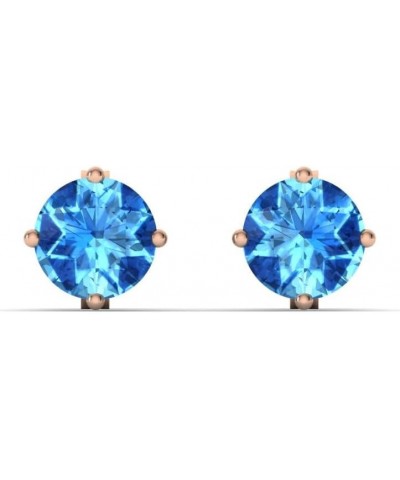 Natural and Certified Round Gemstone Solitaire Petite Earrings in 14K Solid Gold |0.61 Carat Earrings for Women Blue Topaz 14...