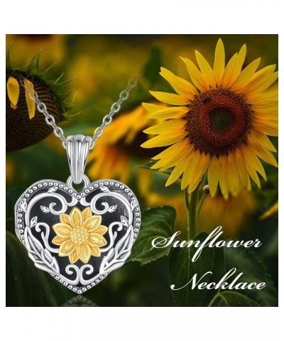 Sunflower Heart Locket Necklace 925 Sterling Silver Heart Locket Necklace Sunflower Pendant Necklace Photo Jewelry Gift for W...