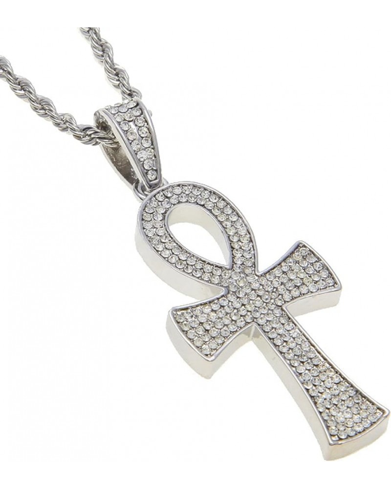 Zirconia Cross Hip Hop Gold/Silver Plated Iced Out Crystal Cross Necklace Egyptian Crystal Coptic Ankh Pendant Jewelry Gemsto...