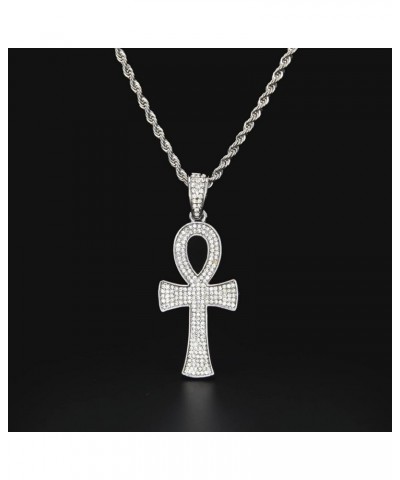 Zirconia Cross Hip Hop Gold/Silver Plated Iced Out Crystal Cross Necklace Egyptian Crystal Coptic Ankh Pendant Jewelry Gemsto...