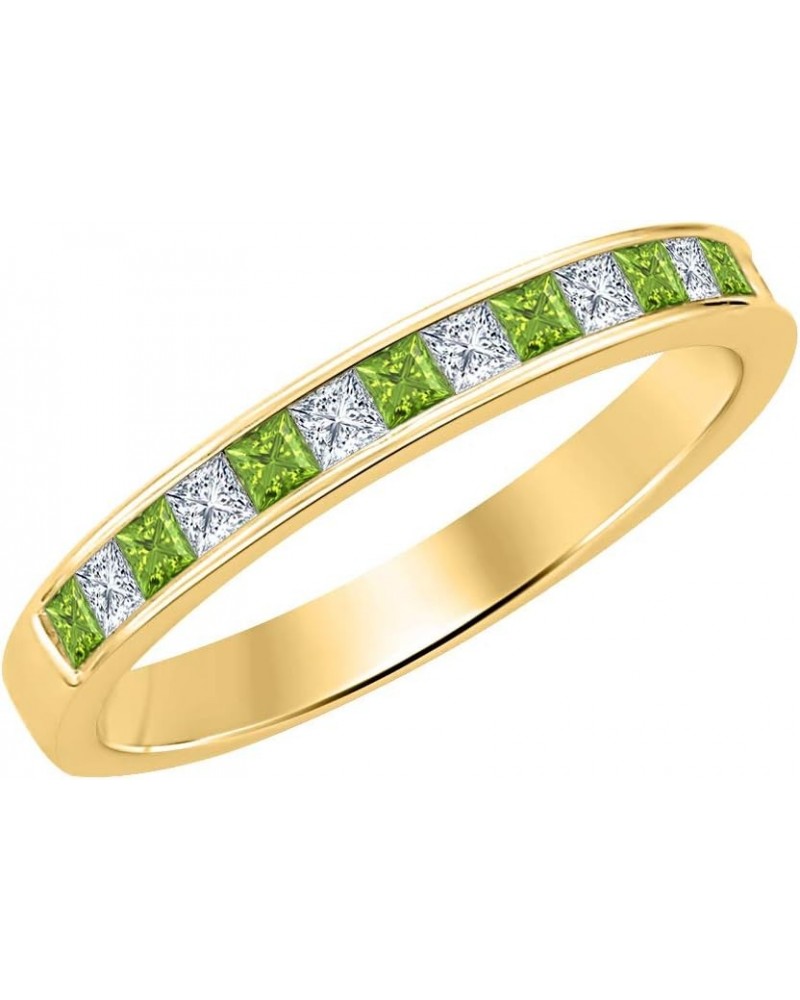 Princess Cut Gemstone 14k Yellow Gold Plated Engagement Wedding Band Ring for Women's created-peridot & white diamond $19.79 ...