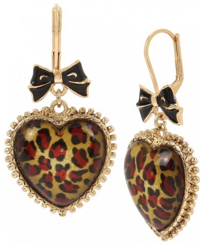 Heart Drop Earrings Leopard/Gold One Size $16.35 Earrings