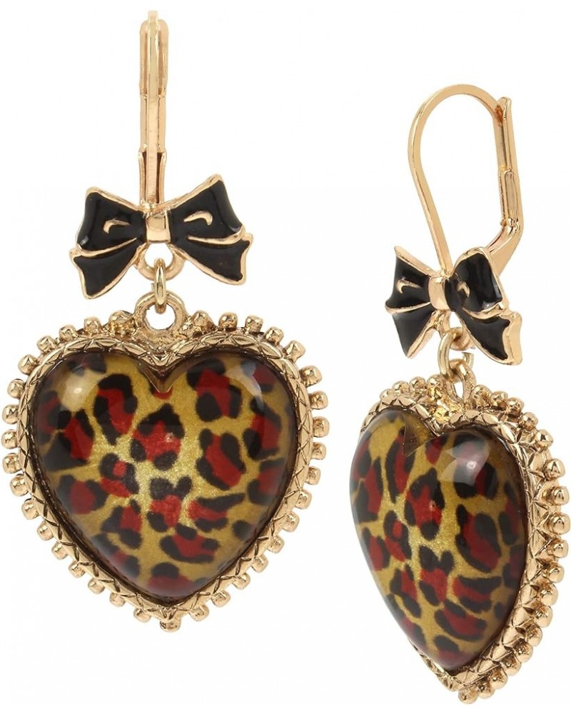 Heart Drop Earrings Leopard/Gold One Size $16.35 Earrings