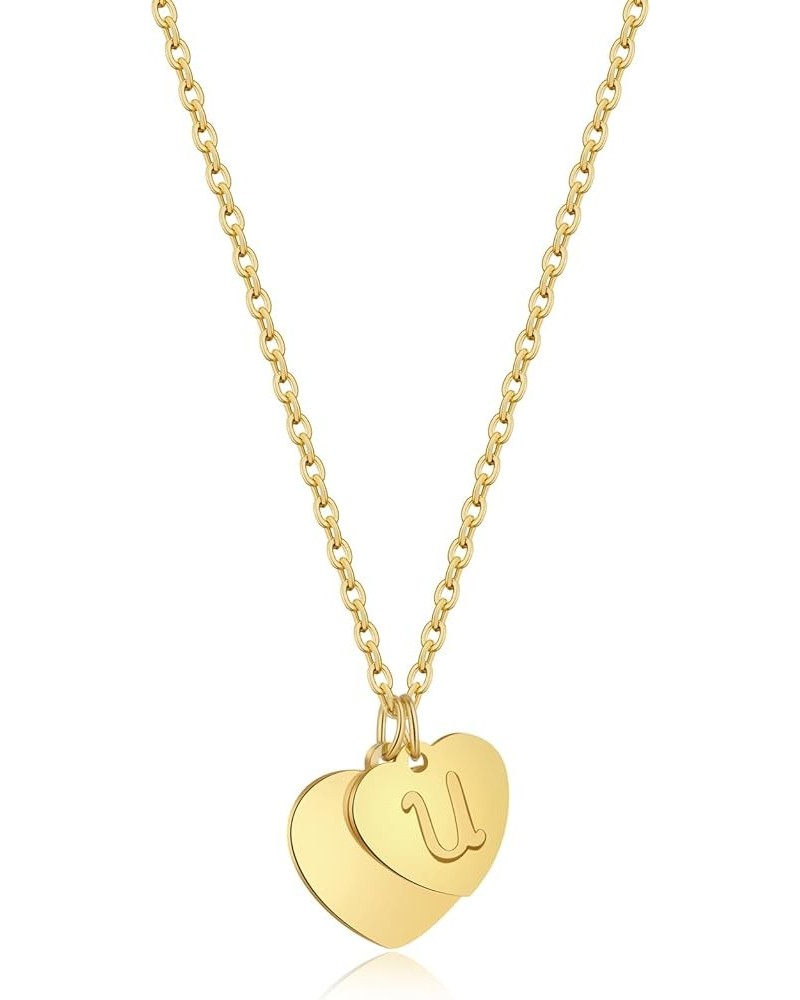 Initial Necklaces for Women 14K Gold Heart Initial Necklace Dainty Letter Necklace Gold Double Heart Hollow A-Z Letter Pendan...