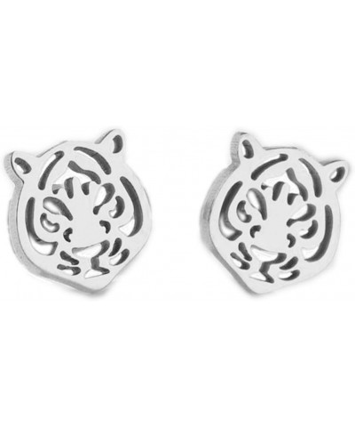 Tiger Head Stud Earrings for Women Punk Stainless Steel Earrings Silver $6.59 Earrings