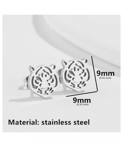 Tiger Head Stud Earrings for Women Punk Stainless Steel Earrings Silver $6.59 Earrings