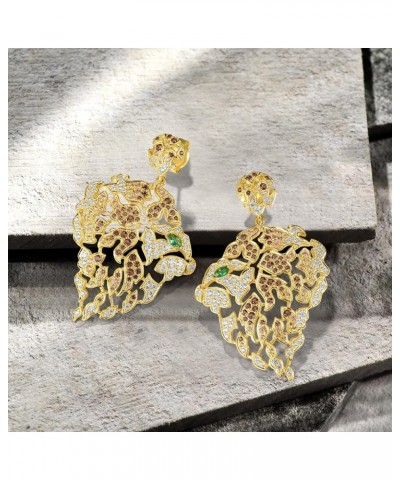 Sterling Silver Lion Face Pattern Earrings Cubic Zirconia Animal Stud Earrings for Women Lion Side Face $22.96 Earrings