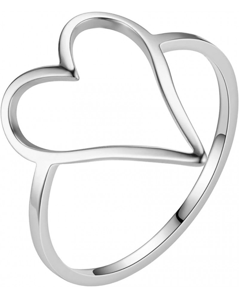 Titanium Steel Heart Shaped Ring Female Plain Ring Does Not Lose Color Stainless Steel Cut Ring Heart Shaped Ring Cool Ring (...