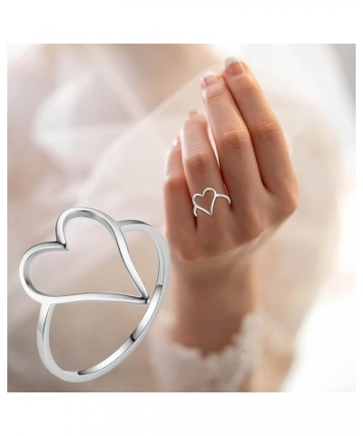 Titanium Steel Heart Shaped Ring Female Plain Ring Does Not Lose Color Stainless Steel Cut Ring Heart Shaped Ring Cool Ring (...