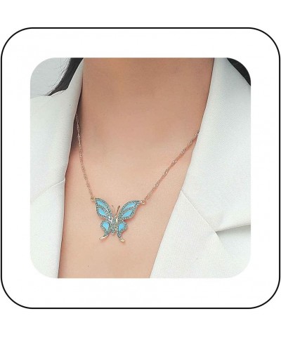 Boho Blue Crystal Butterfly Choker Necklace Blue Crystal Butterfly Pendant Necklace Gold Rhinestone Acrylic Butterfly Necklac...