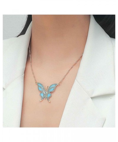 Boho Blue Crystal Butterfly Choker Necklace Blue Crystal Butterfly Pendant Necklace Gold Rhinestone Acrylic Butterfly Necklac...