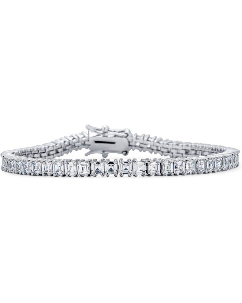 Cubic Zirconia Square AAA CZ Channel Set Asscher Cut Tennis Bracelet For Women Brides Prom Silver Plated Brass $23.10 Bracelets