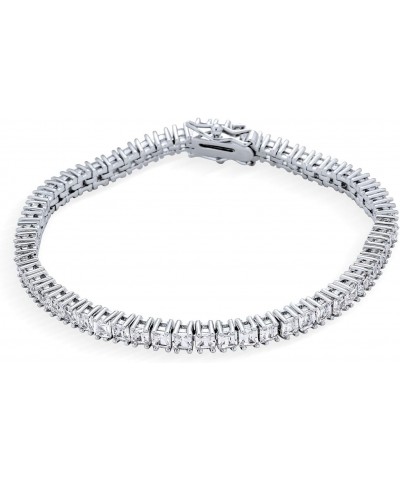 Cubic Zirconia Square AAA CZ Channel Set Asscher Cut Tennis Bracelet For Women Brides Prom Silver Plated Brass $23.10 Bracelets