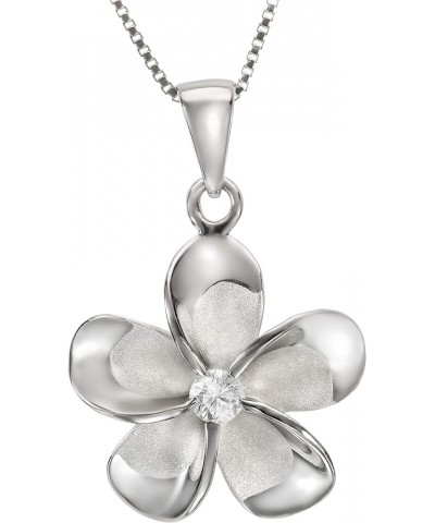 14K Gold Plated 925 Sterling Silver Cubic Zirconia Hawaiian Plumeria Flower Necklace Pendant with 18" Box Chain, Nickel Free ...