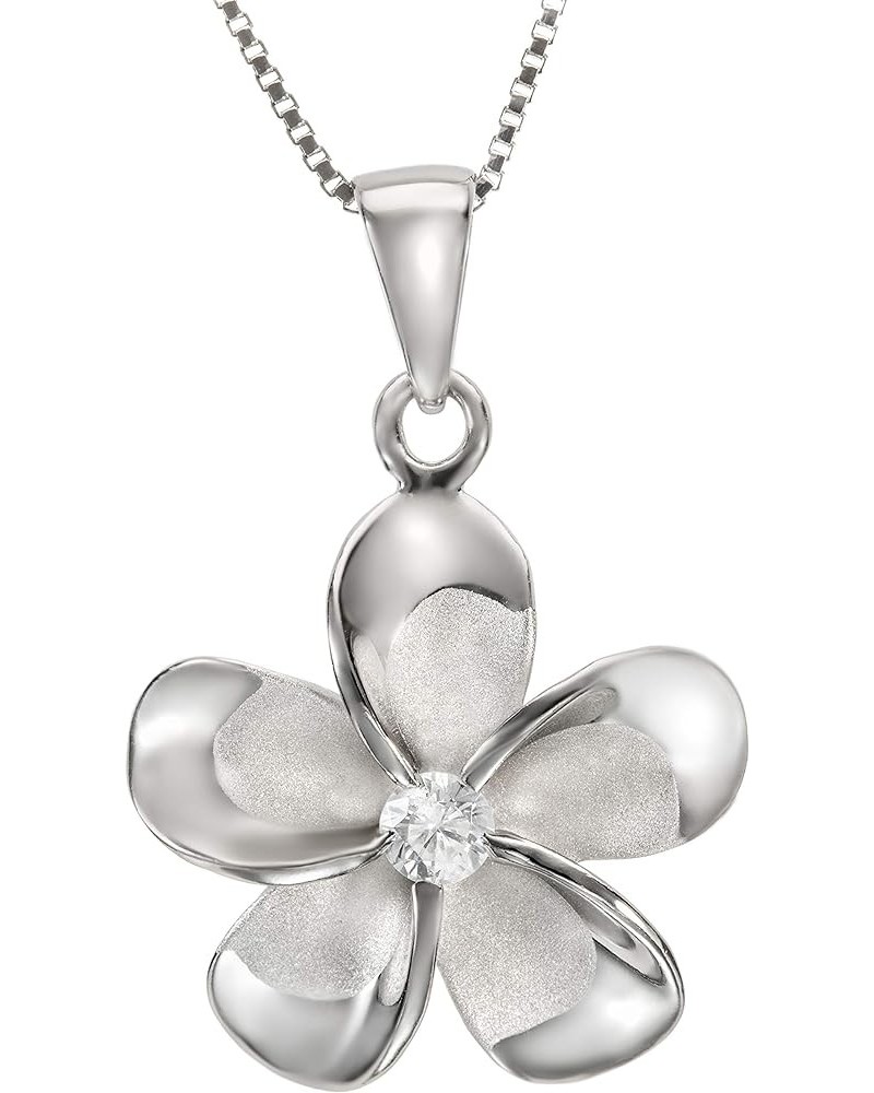 14K Gold Plated 925 Sterling Silver Cubic Zirconia Hawaiian Plumeria Flower Necklace Pendant with 18" Box Chain, Nickel Free ...