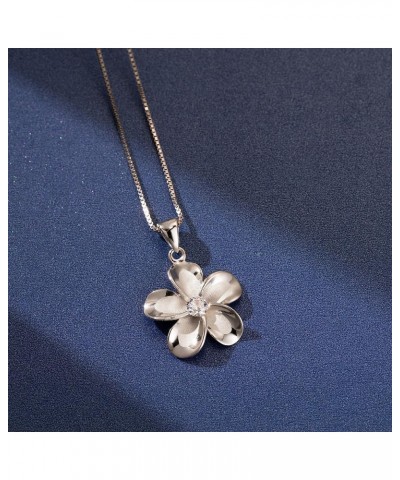 14K Gold Plated 925 Sterling Silver Cubic Zirconia Hawaiian Plumeria Flower Necklace Pendant with 18" Box Chain, Nickel Free ...