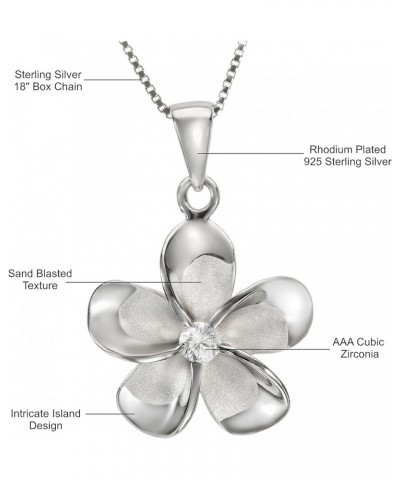 14K Gold Plated 925 Sterling Silver Cubic Zirconia Hawaiian Plumeria Flower Necklace Pendant with 18" Box Chain, Nickel Free ...