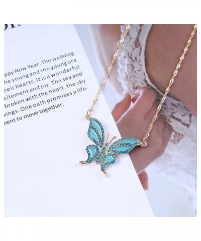 Boho Blue Crystal Butterfly Choker Necklace Blue Crystal Butterfly Pendant Necklace Gold Rhinestone Acrylic Butterfly Necklac...