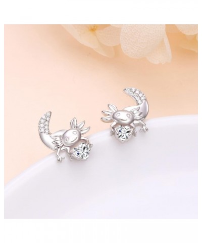 Axolotl Earrings/Necklace/Ring for Women Girls 925 Sterling Silver Hypoallergenic Axolotl Stud/Hoop Earrings Birthstone Cute ...