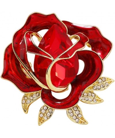 Rhinestone Red Flower Brooch Pin for Women Girls Gold Plated Fashion Crystal Enamel Rose Brooches Lapel Pins Elegant Dress Ac...