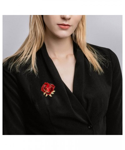 Rhinestone Red Flower Brooch Pin for Women Girls Gold Plated Fashion Crystal Enamel Rose Brooches Lapel Pins Elegant Dress Ac...