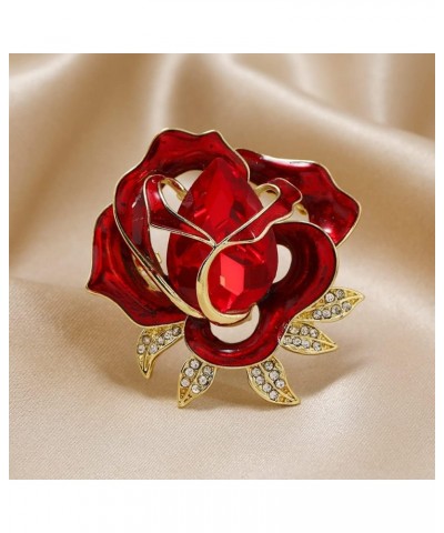 Rhinestone Red Flower Brooch Pin for Women Girls Gold Plated Fashion Crystal Enamel Rose Brooches Lapel Pins Elegant Dress Ac...