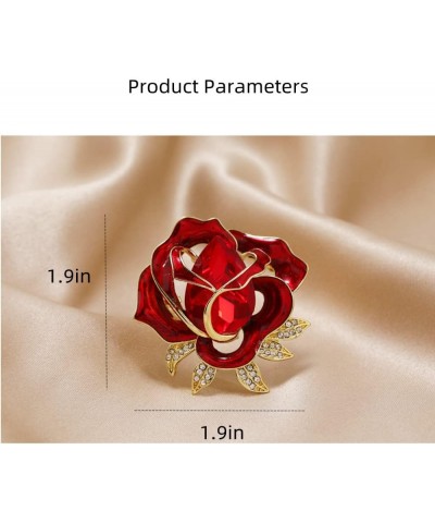 Rhinestone Red Flower Brooch Pin for Women Girls Gold Plated Fashion Crystal Enamel Rose Brooches Lapel Pins Elegant Dress Ac...