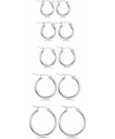 5-10 Pairs Stainless Steel Small Hoop Earrings Clasp Gold Plated Hoop Rounded Earrings Set for Women Men Nickel Free Silver S...