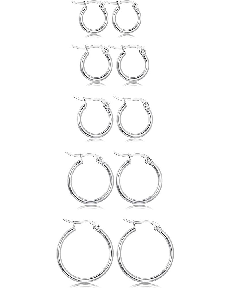 5-10 Pairs Stainless Steel Small Hoop Earrings Clasp Gold Plated Hoop Rounded Earrings Set for Women Men Nickel Free Silver S...