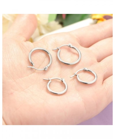 5-10 Pairs Stainless Steel Small Hoop Earrings Clasp Gold Plated Hoop Rounded Earrings Set for Women Men Nickel Free Silver S...