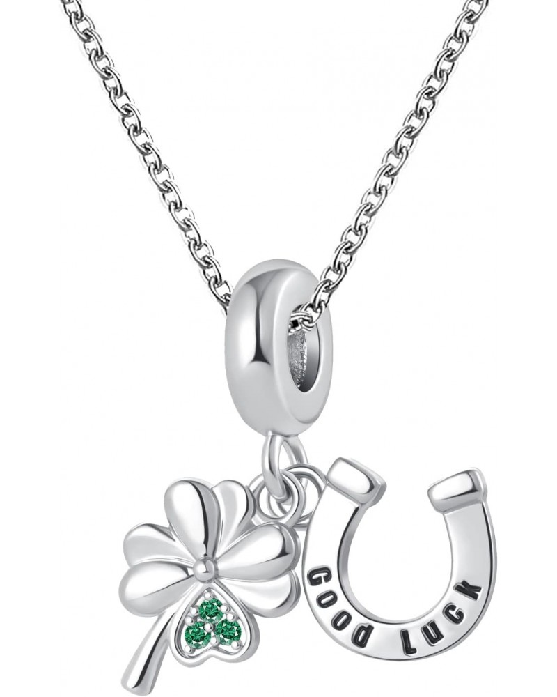 Lucky Green Four Leaf Clover Necklace Good Luck Horseshoe Penadnat for Women Girl Sister Best Friends Birthday $9.59 Necklaces