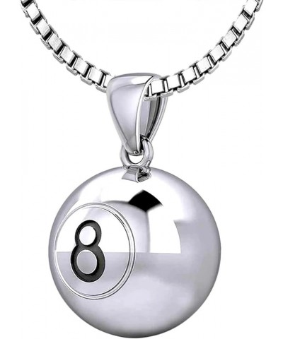 Ladies 925 Sterling Silver 3D Small 13mm Billiards 8-Ball Sports Pendant Necklace, 18in to 24in 20in, 2.2mm Box Chain $33.44 ...