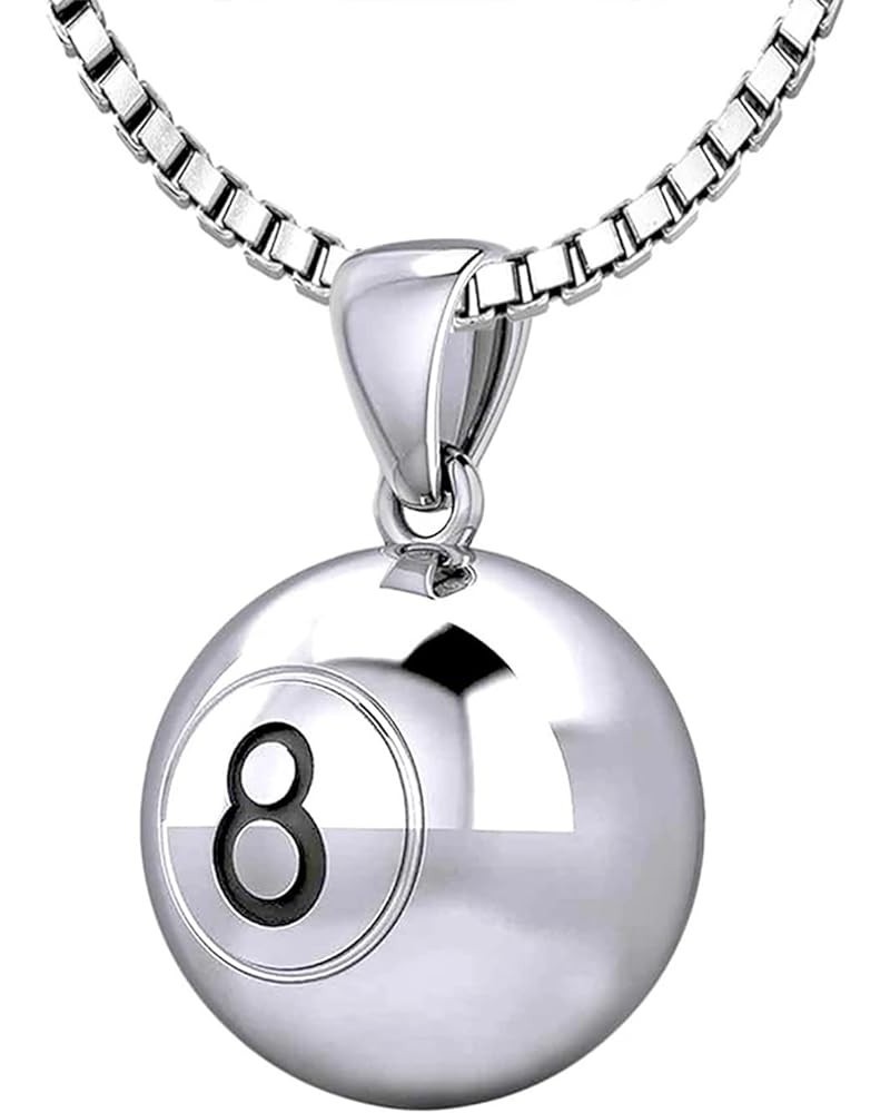 Ladies 925 Sterling Silver 3D Small 13mm Billiards 8-Ball Sports Pendant Necklace, 18in to 24in 20in, 2.2mm Box Chain $33.44 ...