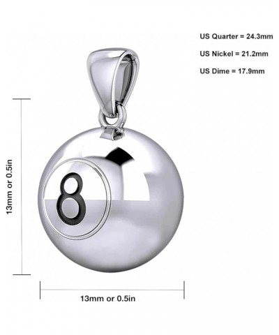 Ladies 925 Sterling Silver 3D Small 13mm Billiards 8-Ball Sports Pendant Necklace, 18in to 24in 20in, 2.2mm Box Chain $33.44 ...