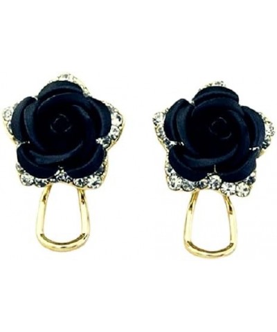 Flower Stud Earrings Gold plated simulated coral Rose crystal Earrings fashionable Jewelry For Women 1.8 cm Black $8.50 Earrings