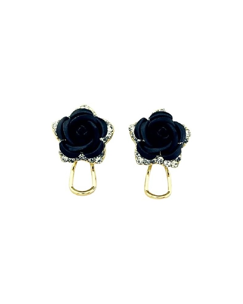 Flower Stud Earrings Gold plated simulated coral Rose crystal Earrings fashionable Jewelry For Women 1.8 cm Black $8.50 Earrings