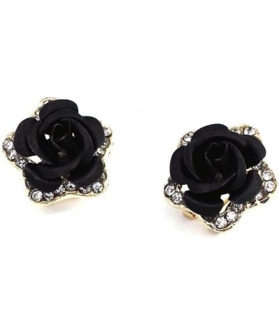 Flower Stud Earrings Gold plated simulated coral Rose crystal Earrings fashionable Jewelry For Women 1.8 cm Black $8.50 Earrings