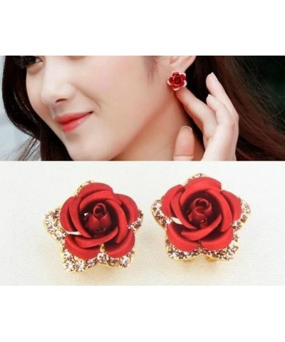 Flower Stud Earrings Gold plated simulated coral Rose crystal Earrings fashionable Jewelry For Women 1.8 cm Black $8.50 Earrings