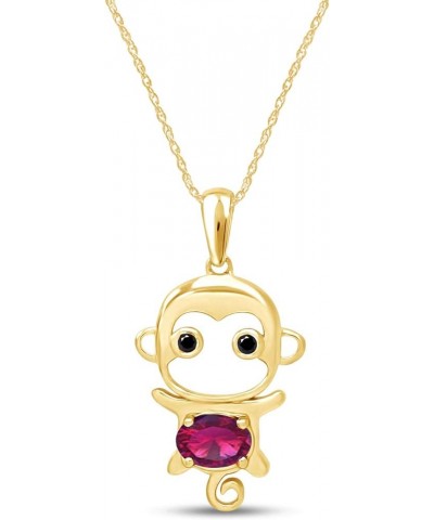 Simulated Gemstone Cute Monkey Animal Cartoon Pendant Necklace in 14K Yellow Gold Plated 925 Sterling Silver With 18 Inch Rop...