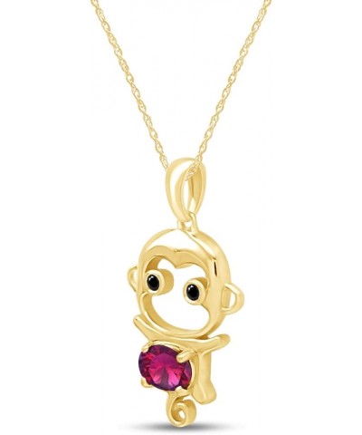 Simulated Gemstone Cute Monkey Animal Cartoon Pendant Necklace in 14K Yellow Gold Plated 925 Sterling Silver With 18 Inch Rop...