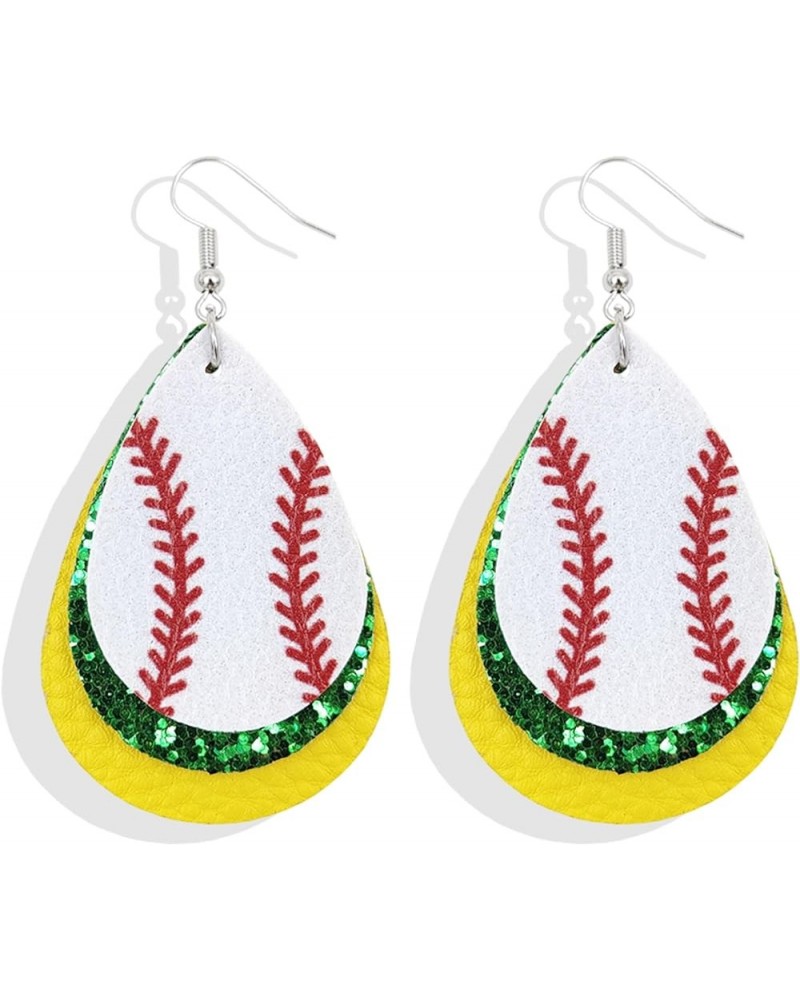 Baseball Earrings for Women Baseball Stud Earrings Layered Glitter Faux Leather Baseball Dangle Earrings Sports Lover Jewelry...