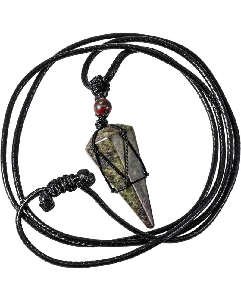 Facet Stone Pendant Necklace for Women and Men, Pointed Crystal Pendulum with Adjustable Rope 5-Dragon Blood Crystal Stone $1...