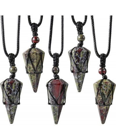 Facet Stone Pendant Necklace for Women and Men, Pointed Crystal Pendulum with Adjustable Rope 5-Dragon Blood Crystal Stone $1...