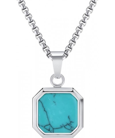 Square Pendant For Men,Geometric Pendant Necklace Stainless Steel long Chain Necklace for Mens Womens Turquoise $11.20 Necklaces