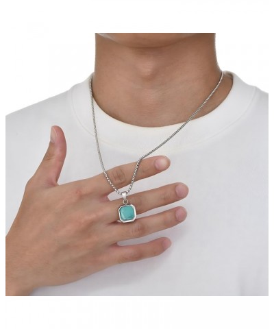 Square Pendant For Men,Geometric Pendant Necklace Stainless Steel long Chain Necklace for Mens Womens Turquoise $11.20 Necklaces