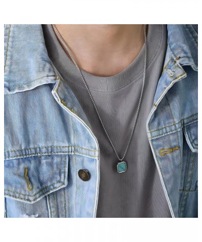 Square Pendant For Men,Geometric Pendant Necklace Stainless Steel long Chain Necklace for Mens Womens Turquoise $11.20 Necklaces