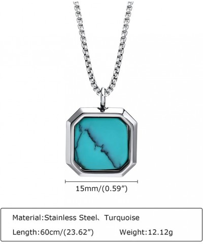 Square Pendant For Men,Geometric Pendant Necklace Stainless Steel long Chain Necklace for Mens Womens Turquoise $11.20 Necklaces