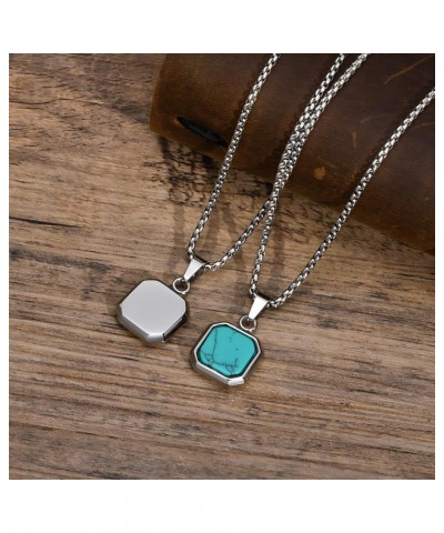 Square Pendant For Men,Geometric Pendant Necklace Stainless Steel long Chain Necklace for Mens Womens Turquoise $11.20 Necklaces