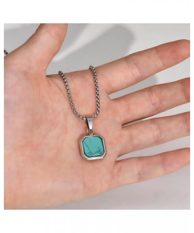 Square Pendant For Men,Geometric Pendant Necklace Stainless Steel long Chain Necklace for Mens Womens Turquoise $11.20 Necklaces