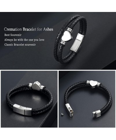 Cremation Bracelet with Magnetic Clasp Beads Cowhide Multi-Layer Braided Leather Urn Bracelet for Men Women Customize Customi...